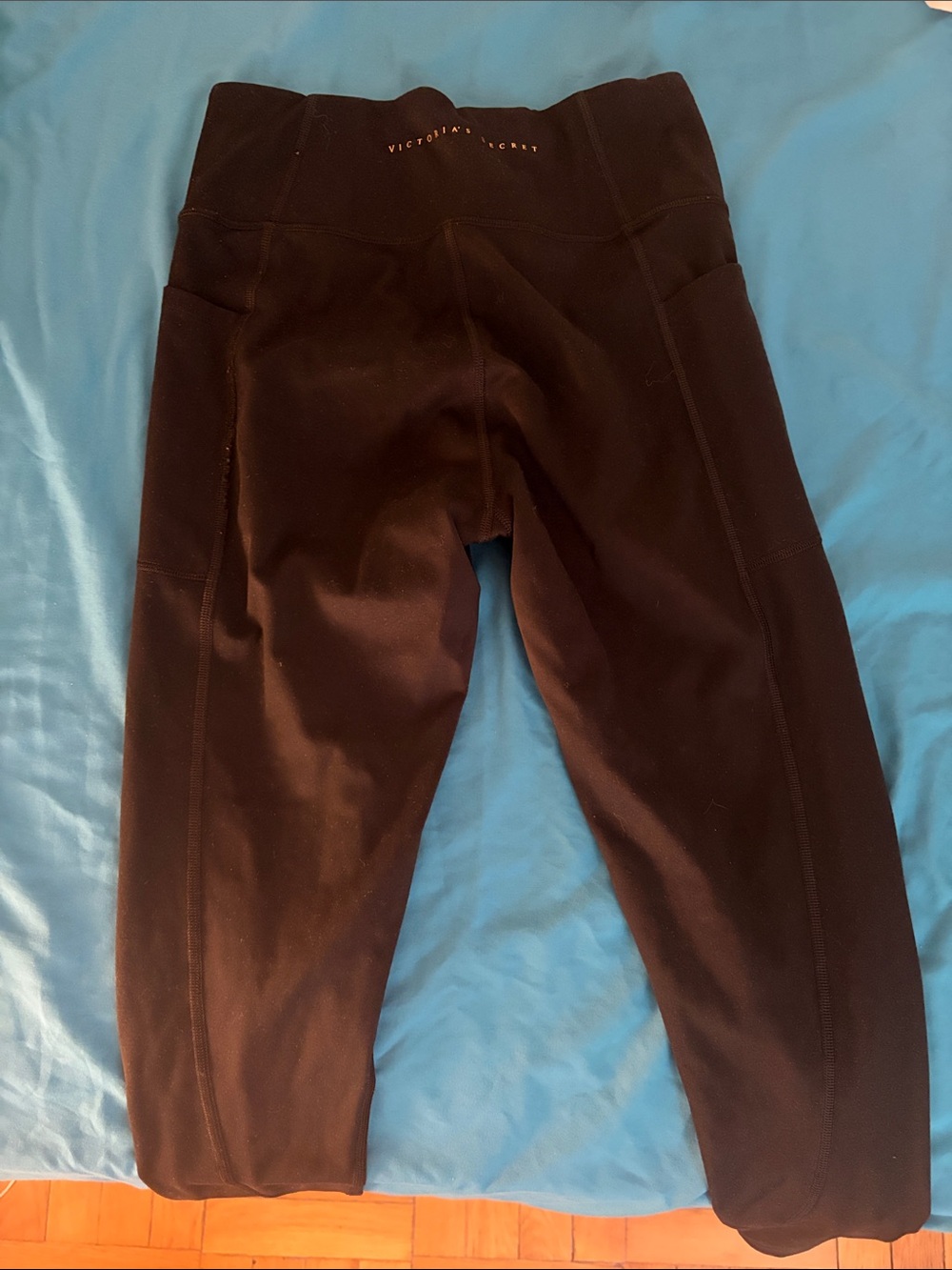 Victoria's Secret Dark Brown Capri Leggings with Logo Waistband